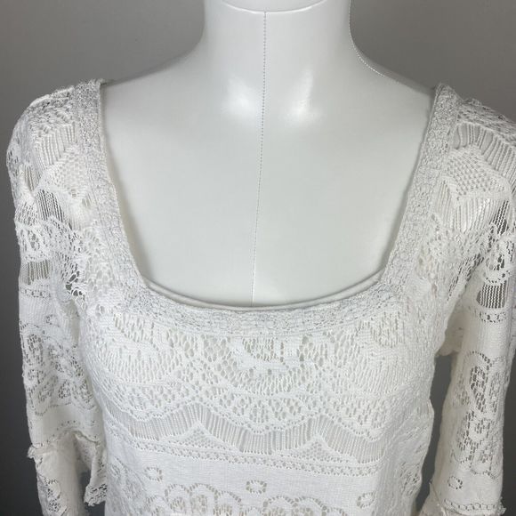 FREE PEOPLE Medium TEA LACE DRESS IVORY LACEY chic Peasant  distressed mini - Picture 3 of 12
